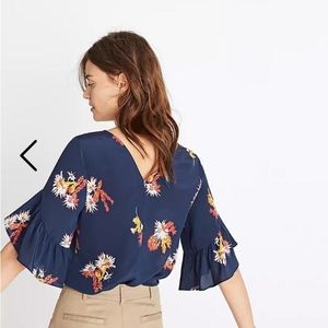 Madewell Silk Ruffle Flower Top Size S